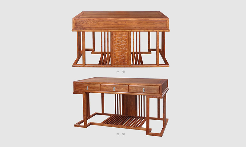 横栏镇 别墅中式家居书房装修实木书桌效果图
