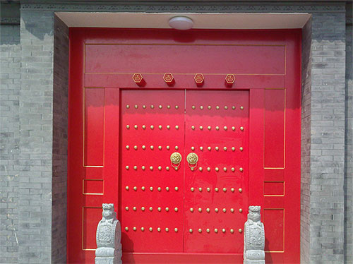 横栏镇中国传统四合院系列朱红色中式木制大门木作
